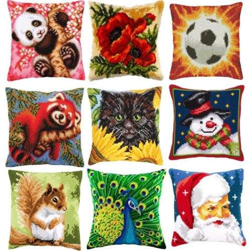 Latch Hook Wolf Cushion Kits Pillow Case Crochet Hobby & Crafts DIY Yarn for Embroidery Cushion Cover Sofa Bed Pillows