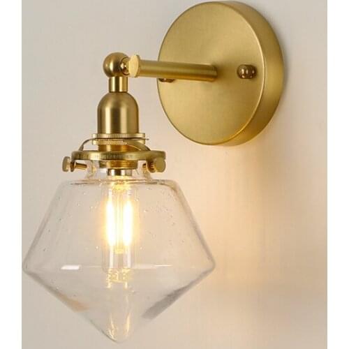 Brass Wall Lamp with Diamond Glass shape Rotation Angle 270 Degree up and down for Bedroom Livingroom Indoor Lighting