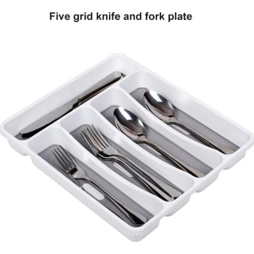 Kitchen Cutlery Storage Tray Spoon Fork Knife Holder Organizer 5 Compartments Separation Finishing Storage Box Tableware Tray