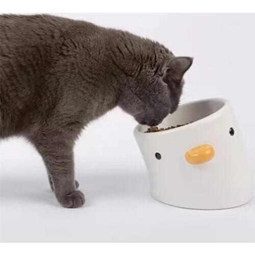 Crooked Neck Chicken Pet Bowl Anti Overturning and Splashing Design of Ceramic Inclined Mouth Neck Protection Cute Chicken Bow