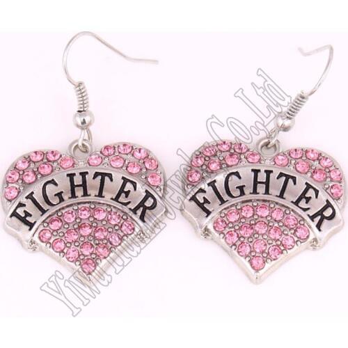 New Arrival Hot Selling fashion rhodium plated earring with sparkling crystals FIGHTER heart pendant