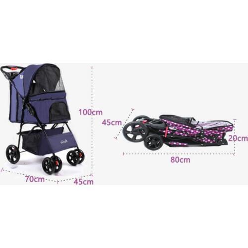 Portable Dog Trolley Folding Pet Stroller Oxford Dog Cart Pet Carrier Outdoor Travel Cage