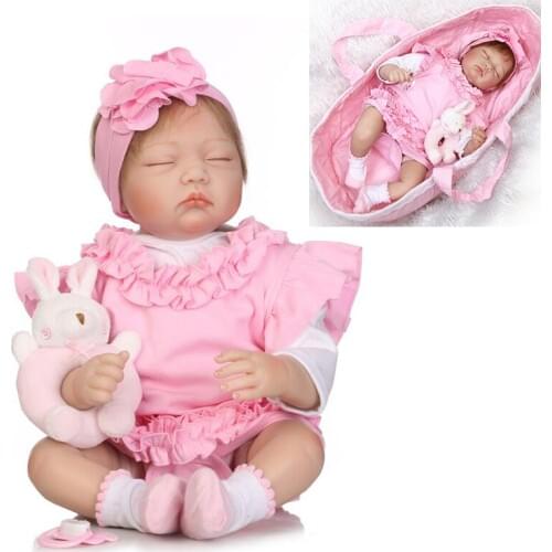 Real baby doll bebe reborn soft touch silicone babies doll with pink Baby Carrier set children gift 55cm npk