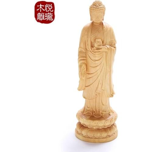 Wood carving Sakyamuni Buddha statue, wood crafts gift Home desktop decoration office ornaments (A1090)