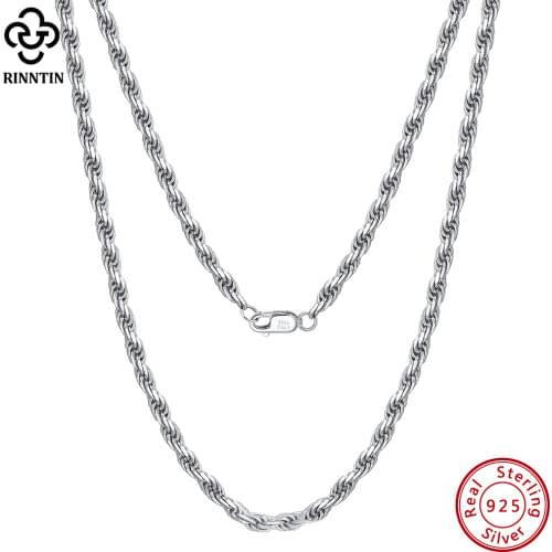 Rinntin Luxury 925 Sterling Silver Diamond-Cut Rope Chain Simple Chain Necklace For Men Women Fashion Silver Charm Jewelry SC29