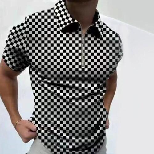 Gym Polo Shirt Men Short Sleeve Knitted Polos Sports Grid printed Slim Fit Fitness Bodybuilding Workout Summer Clothing M-3XL