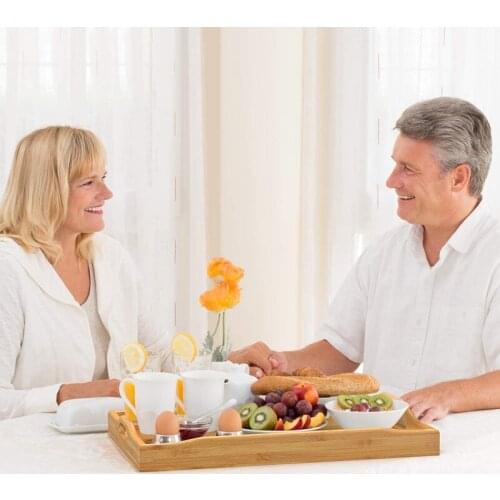 HGHO Bamboo Serving Tray with Handles Rectangular Wooden Breakfast Tray Works for Eating Working Storing Used in Bedroom