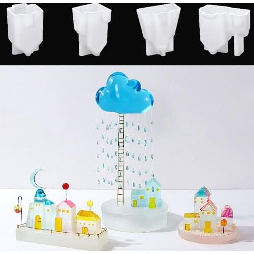 Silicone Mold Small House for DIY Creative Handmade Cloud Rain Cross Moon Combination Kit Resin Home Decoration for Resin