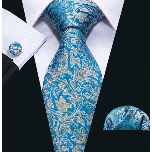 Blue Men Wedding Tie 100% Silk Floral 8.5cm Necktie Barry.Wang Fashion Designers Cravat Tie Handkerchief Dropshipping FA-5076