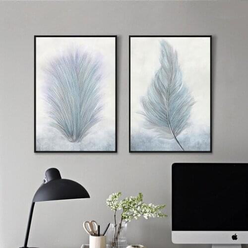Nordic Lanscape Plants Leaves And Grass Like Feathers And Tree Canvas Painting Wall Picture Poster Living Dinner Room Decoration