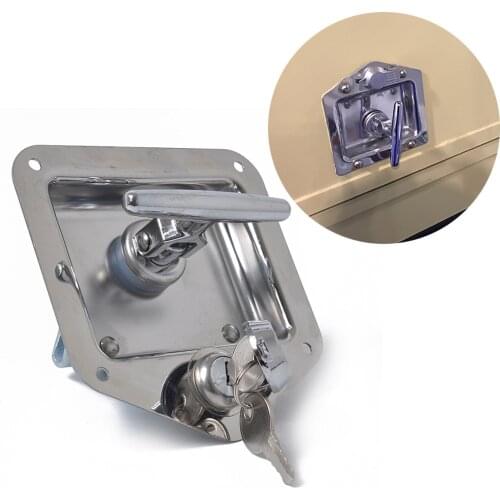 Folding T Handle Toolbox Lock Stainless Steel Flush Mount Tool Box Trailer Caravan Truck Tool box 124mm x 121mm