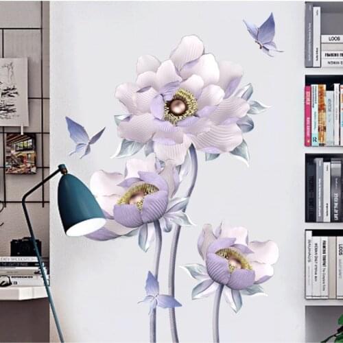 Modern Wall Stickers Flowers Girl Room Decor Aesthetic Teenager Bedroom Living Room Decoration Wallstickers 3D Wallpaper Mural