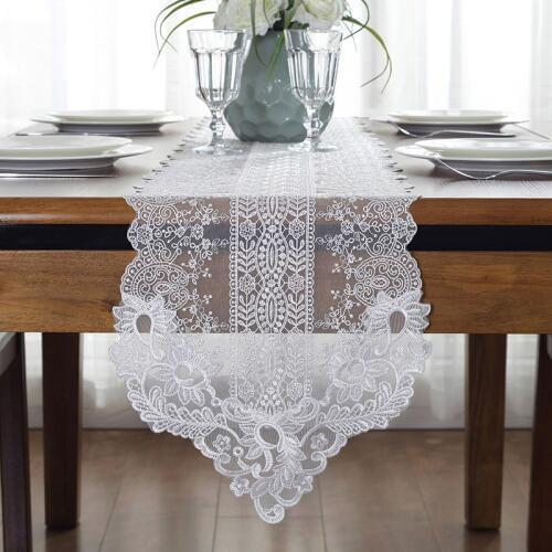 Veemi Thai embroidered Korean lace table flag Pastoral style table runner Simple Cloth Art TV Cabinet White Tea Table Flag Multi