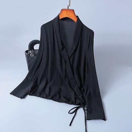 Real Silk Shirt Womens Tops and Blouses V Neck Blouse Casual Streetwear Clothes Vintage Blusas Mujer De Moda LWL1628