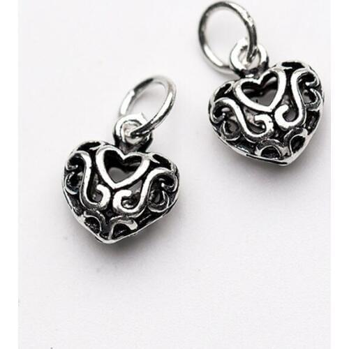 925 Sterling Silver Romantic Hollow Out Thai Silver Dangle Charms 11mm Black Heart Pendants DIY Lovers Jewelry Making Findings