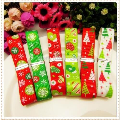 1472047 ,16mm 12 yards 6 color mix Christmas Series printed grosgrain ribbon,Clothing accessories,DIY jewelry wedding package