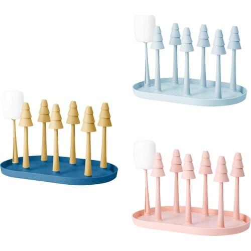 2Pcs Baby Bottle Drain Cup Holder with Drain Pan Glass Upside Down Cup Holder Wine Cup Storage Holder Cup Brush