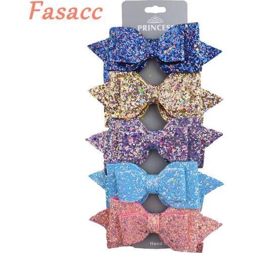 5pc/set 5" Glitter Hair Bows Hair Clip For Girls Kids Handmade Boutique Bling Bow Hairgrip Hairpin Girl Hair Accessories A234