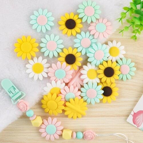 Kovict 50/100pc Sunflower Silicone Beads Food Grade BPA Free for DIY Baby Teething Pacifier Chain Pendant Accessories Gifts