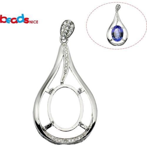 Beadsnice 925sterling silver tear pendant setting with pin for necklace and pendants chain charm blank for natural stone ID30854