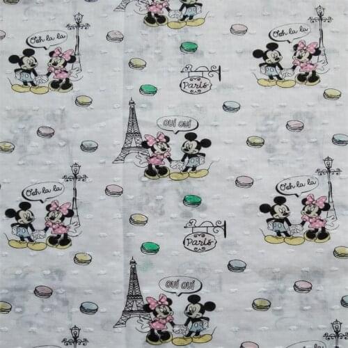 Disney Mickey Minnie in Paris White Thin 100% Cotton Fabric for Girl Clothes Hometextile Cushion Cover Needlework DIY