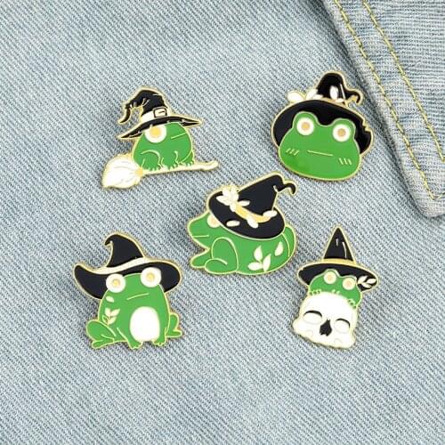 Witch Frogs Enamel Pins Custom Funny Animal Wizard Brooches Shirt Lapel Badge Bag Cartoon Gothic Jewelry Gift for Friends