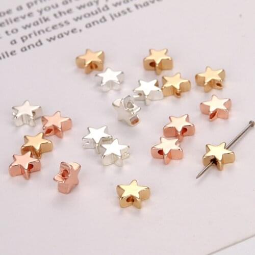 8mm Rose Gold Silver Star Beads Copper Round 2mm Hole Bead Charms DIY Accessories For Handmade Bracelets Necklace
