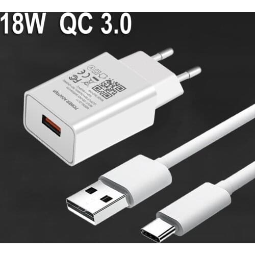 QC 3.0 Fast Phone Charger EU Plug For Xiaomi A2 A3 10 8 9 SE Redmi 8A Note 10 S 9T 8T 9 8 7 Pro Phone Power Type-c USB Cable