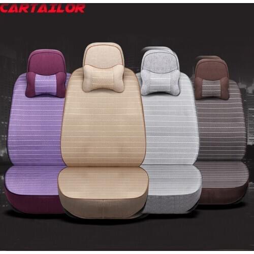 CARTAILOR Car Seat Protector Flax & Ice Silk Styling for Volkswagen VW Variant Cover Seats Set Luxury Cushion Covers Supports