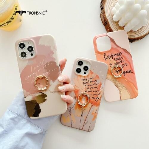 Graffiti Ring Phone Case for iPhone 12 11 Pro Max XR Xs Max Soft Diamond Stand Matte Yellow Leaf Case for iPhone 7 8 Plus Cover