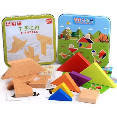Wooden toys jigsaw puzzle beech toys children wooden jigsaw puzzle iron boxed kindergarten puzzle educational toys