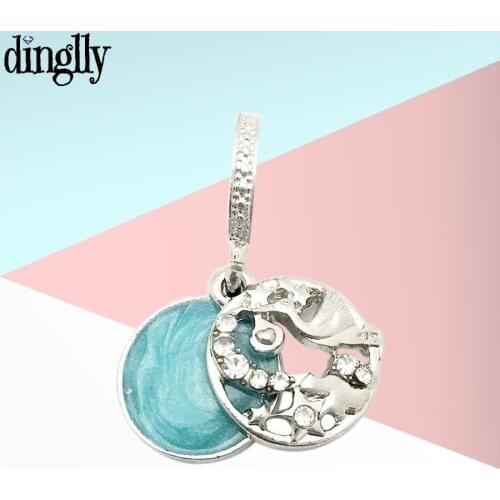 Dinglly New 2020 Blue White Stork And Shining Star Dangle Charm Beads Fit Bracelet & Necklace Jewelry Accessory Beaded