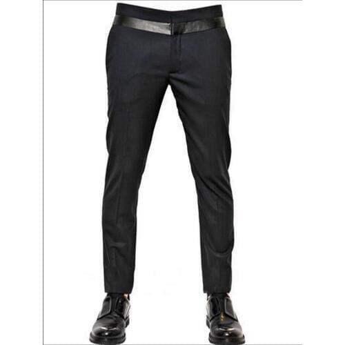 Hot 2020 Spring Men Plus Size Patchwork Leather Slim Casual Pants Hairstylist Pants Nightclub Costumes Ankle Length Suit Pants