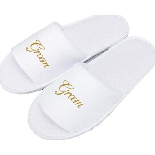 Personalized Custom Tex tgroom Slippers Wedding mens Robes men Wedding Slippers Gold Print