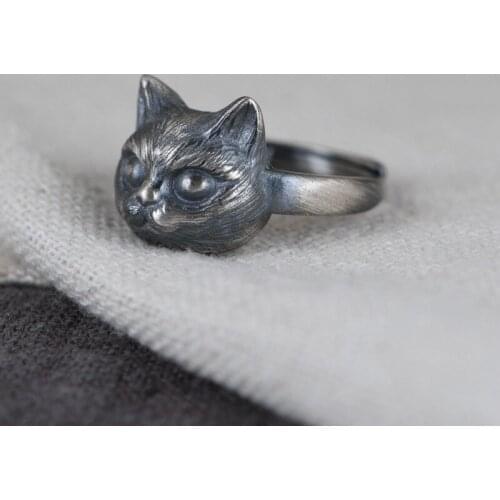 Personality Men Womens Adjustable Cat Rings Vintage Silver Color Small Cat Finger Ring Party Rings Unisex Jewelry Accessories