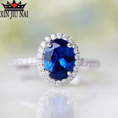 Latest silver 925 ring women luxury crystal zircon sapphire ring water blue ring wedding jewelry promise engagement ring female