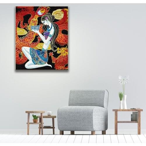 DIY Painting By Numbers Abstract Painting Women And Dragons Picture On Wall Loft Home Decor For Living Room Unique Gifts