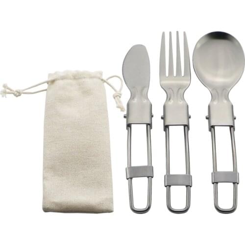 Dinnerware Fold Flatware Set for Spoons Spork Camping Picnic Hiking Tableware Stainless Steel Cutlery Outdoor Cooking Supplies