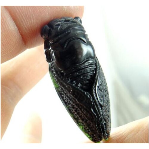 Natural stone Quartz Crystal China black green jades hand-carved cicada pendant for diy Jewelry making necklace Accessories F2