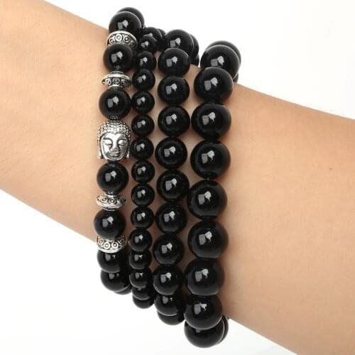New Arrival 6mm/8mm/10mm Natural black onyx Bracelet Stone Beads with Elastic Rope Bracelet Men Women Fashion Charm Bracelet