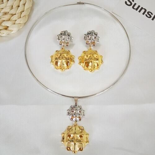 New necklace set gold silver earrings for women beautiful big jewelry sets 2 tone drop earring