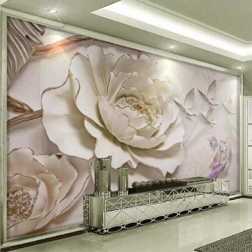 Beibehang Wallpaper custom large high-end fashion elegant peony carp 3D resin embossed background wall living room wallpaper