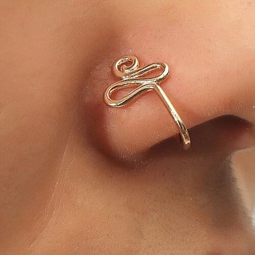 Original Copper Wire Spiral Fake Piercing Nose Ring 2021 Punk Gold Color Clip Nose Ring Also Can Be Ear Clip Cuff Bijoux
