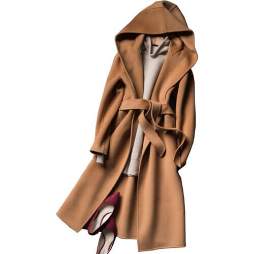 Autumn and winter Pure Wool coat Casual Hooded Cashmere Women Jacket double-sided Cashmere Long Wool Jacket Female Outerwear