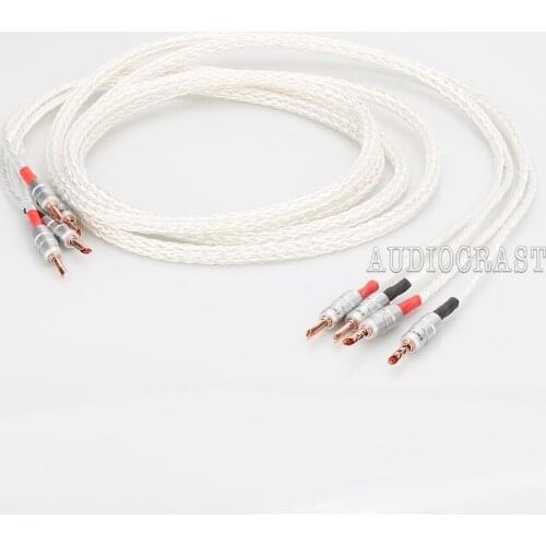 Pair 8AG silver Plated Speaker Cable Banana Plug loudspeaker cable FOR HIFI amplifier