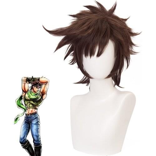 Jojos Bizarre Adventure Joseph Joestar Wigs Cosplay Costume Short Brown Synthetic Hair Wig for Halloween Party Carnival