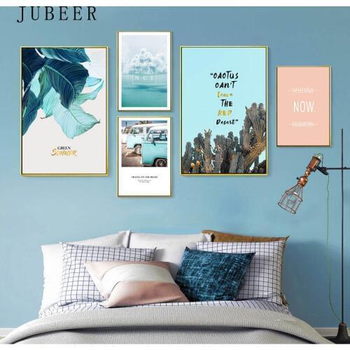 Scandinavian Leaf Cactus Posters and Prints Car Decorative Picture Wall Art Pictures Bedroom Decoration Nordic Decoration Home