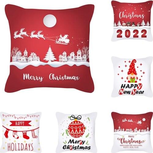 Nordic Christmas Pillowcase Peach Skin Cartoon Santa Claus Office Sofa Cushion Cover Home Holiday Decoration 45x45cm Pillowcase
