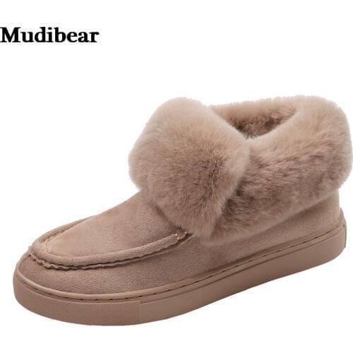Mudibear Winter Boots For Women Snow Boots Fashion Shoes Cotton-Padded Comfortable Non-Slip Warm 34-43 Round Toe Footwears