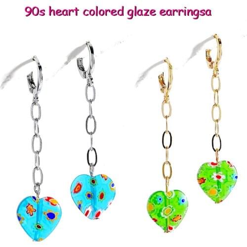 90s Style Glazed Heart Flower Earrings for Women Y2K Jewelry Vintage Charms Bohemian Nostalgic Earrings Fashion Friends Gifts